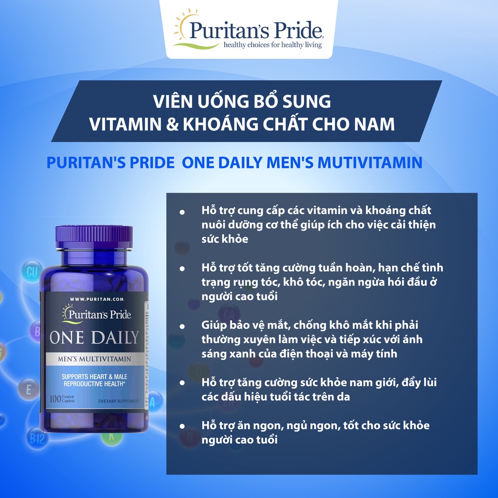 Vitamin tổng hợp nam One Daily men's Multivitamin Puritan's Pride 100 viên