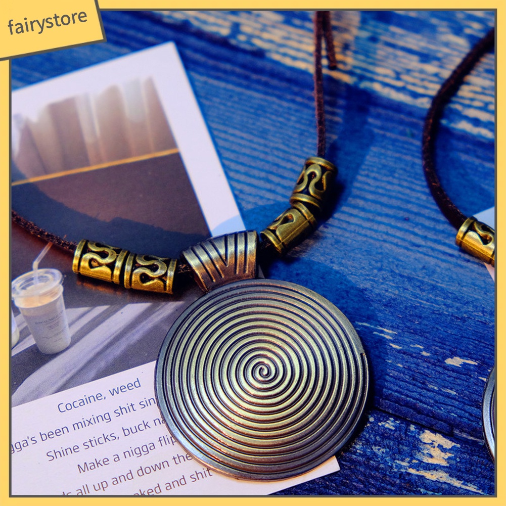 Vòng cổ Giả Da Mặt Tròn Hình Đĩa Tròn Xoắn Ốc Phong Cách Vintage Cổ Điển Dành Cho Nữ [Fairy1]