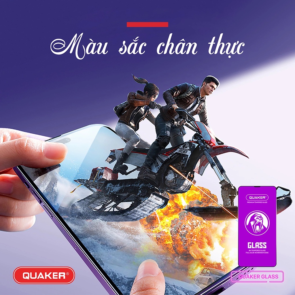 Kính cường lực iphone full màn Quaker 7 8 PLUS X XS XSMAX 11 12 13 14 PROMAX