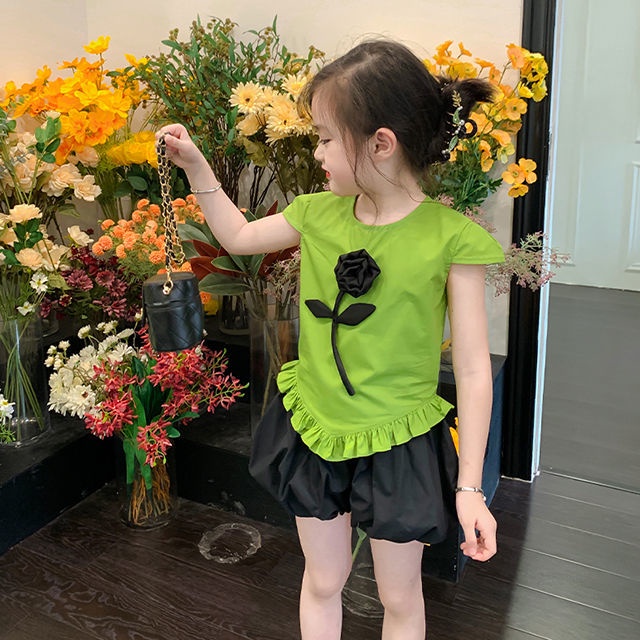 Bộ Đồ Hai Mảnh Áo Tay Bay Mỏng Thoải Mái Thời Trang Mùa Hè Phong Cách Hàn Quốc Cho Bé Gái