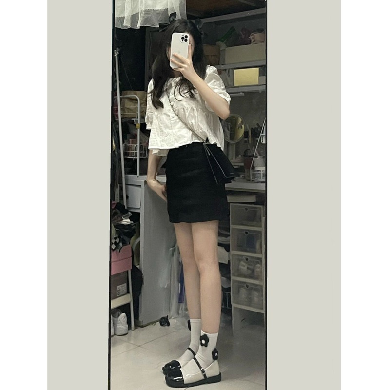 Áo Sơ Mi Tay Ngắn Cổ Búp Bê Phong Cách Hàn Quốc