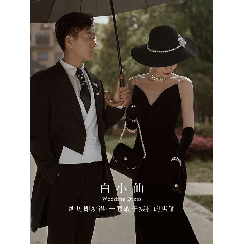 ⭐Hàng Có Sẵn Bán Chạy⭐Đầm Cưới Hai Dây Cổ Chữ v Đính Ngọc Trai Phong Cách Hepburn Phong Cách Mới 2022