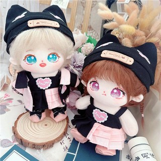 Outfit doll 20cm thời trang đen hồng mũ mèo đáng yêu