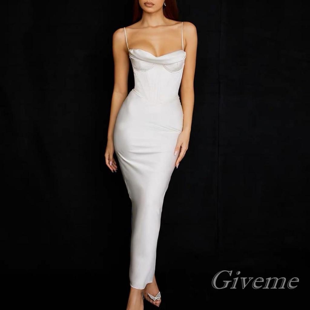 Đầm Hai Dây Dáng Dài Ôm Sát Màu Sắc Đơn Giản Cho Nữ