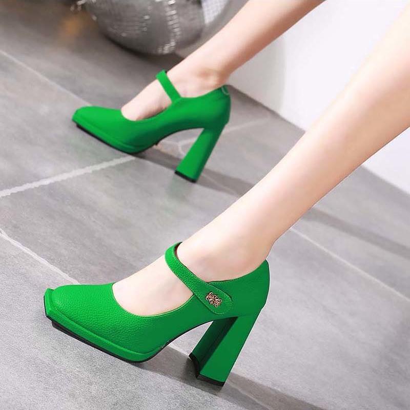 Giày Cao Gót Da Mềm Mũi Vuông Phong Cách Pháp Thời Trang Mùa Thu Cho Nữ