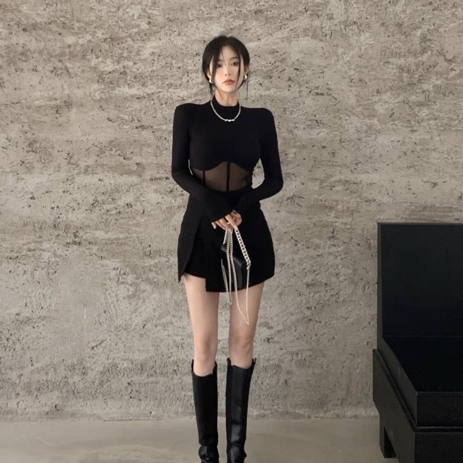 Áo Thun Nữ Dài Tay Cổ Cao Bó Sát Thời Trang Hàn