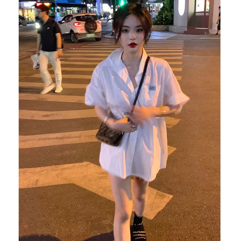 COZOKC Áo Sơ Mi Nữ Tay Ngắn Dáng Rộng Thời Trang Phong Cách Hàn Quốc