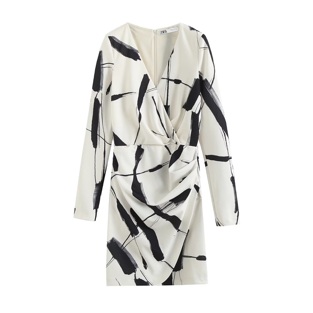 Made in Morocco - Đầm Zara đen trắng vạt chéo DT07LLG48N10