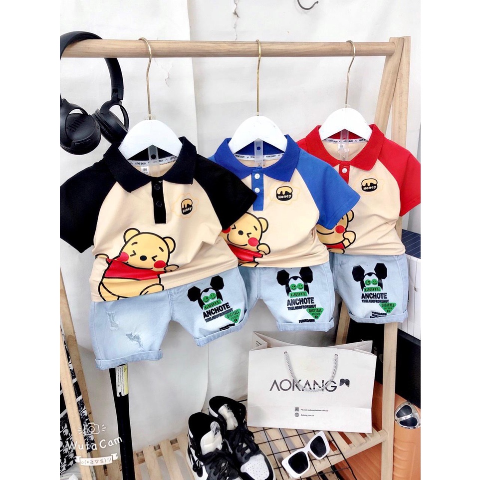 Bộ cộc QC bé trai POLO gấu siêu xinh (B01, B02, B03) (From từ 8-18kg)