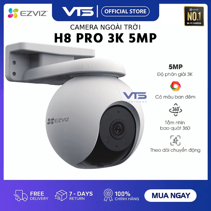 [FREESHIP] Camera Wifi EZVIZ H8 Pro 3K 5MP - Xoay 360 Độ Ngoài Trời, Đàm thoại 2 Chiều - H8 3K 5MP Thiết Lập Nhanh - VTS