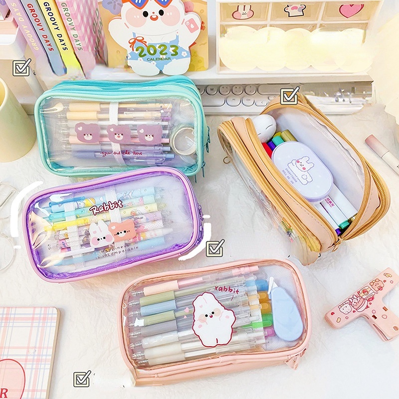Túi Đựng Bút Trong Suốt Họa Tiết Hoạt Hình Sáng Tạo Dễ Thương