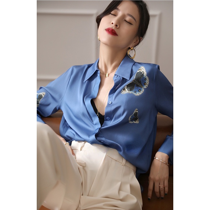 Áo Sơ Mi Lụa Satin Cao Cấp Tay Dài Phong Cách Mới 2023 Cho Nữ