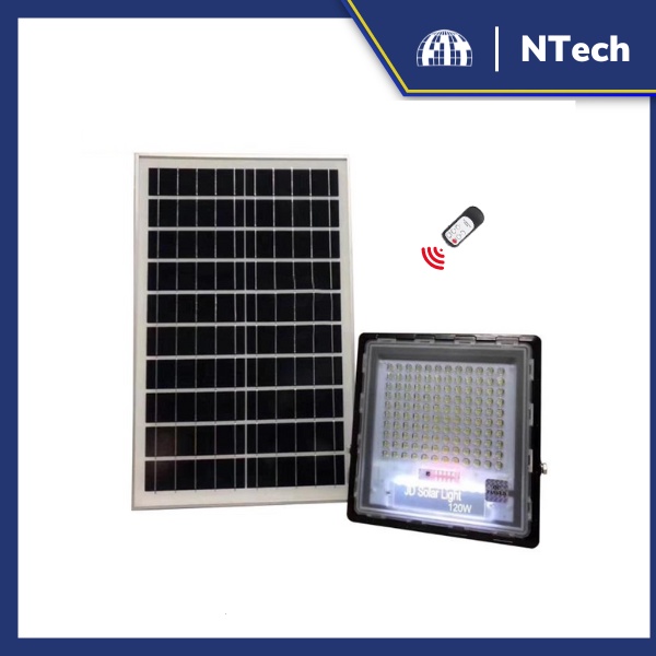 Đèn Pha Chống Lóa Cao Cấp, Đèn Năng Lượng Mặt Trời JD-7120 Công Suất 120W - Mẫu 2023, Khung Nhôm - BH 02 Năm