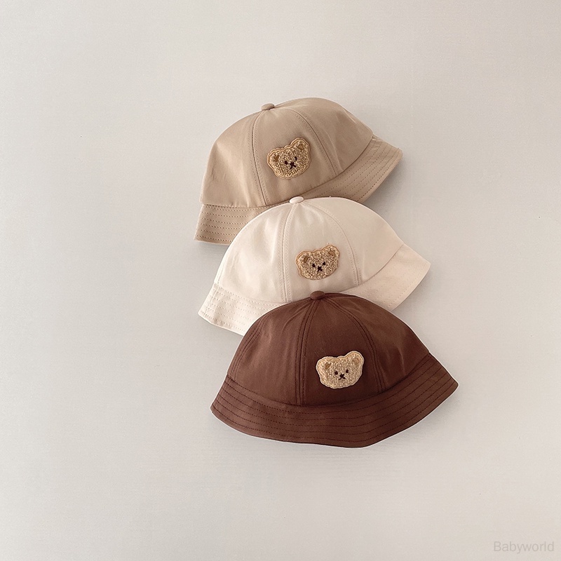 Mũ Tai Bèo Chống Nắng Màu Trơn Họa Tiết Gấu Hoạt Hình Dễ Thương Cho Bé