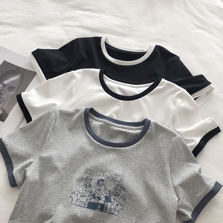 Áo thun SUXI tay ngắn cổ tròn in họa tiết thời trang cho nữ