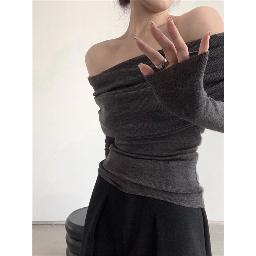 Áo Sweater Dệt Kim Tay Dài Màu Trơn Dáng Ôm Mềm Mại Phong Cách Pháp Thời Trang Cho Nữ