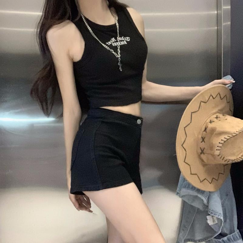 Quần Short Denim Lưng Cao Màu Đen Thời Trang Mùa Hè Cho Nữ