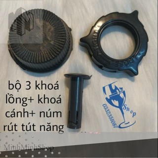 Khoá lông + khoá cánh + núm rút quạt điện