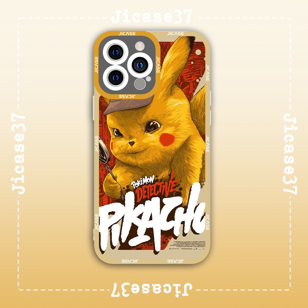 Ốp lưng iphone cạnh vuông Jicase JMcase Thám Tử Pikachu Cute Pokemon Anime Manga x/xs/11/12/pro/max/plus/promax