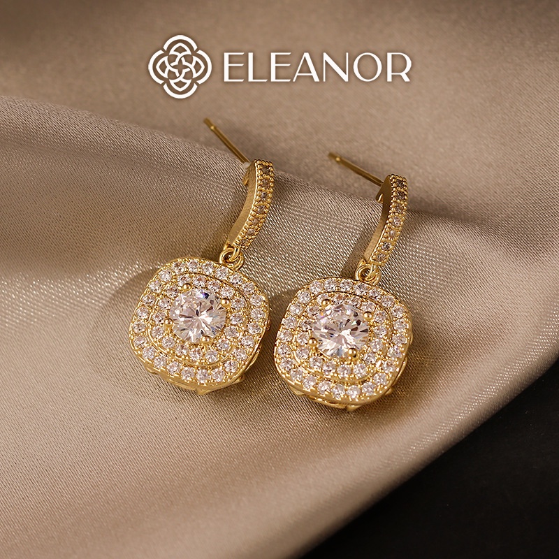 Bông tai nữ chuôi bạc 925 Eleanor Accessories hình vuông đính đá sang trọng phụ kiện trang sức 5190