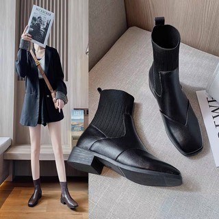 Order - Giày boots cao cổ mix vải chun dày hot 2021, hàng quảng châu loại đẹp