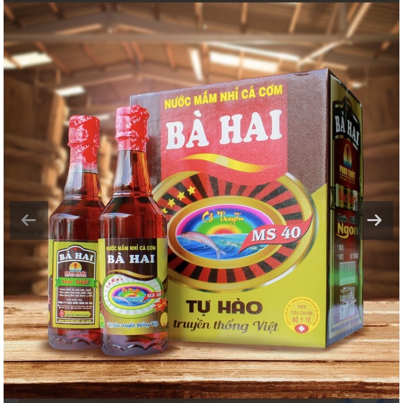 Nước mắm nhỉ cá cơm Bà Hai Phan Thiết 40 độ đạm(25g/l) Axit amin(15g/l)thùng 6 chai nhựa*500ml, Nước mắm, ngon