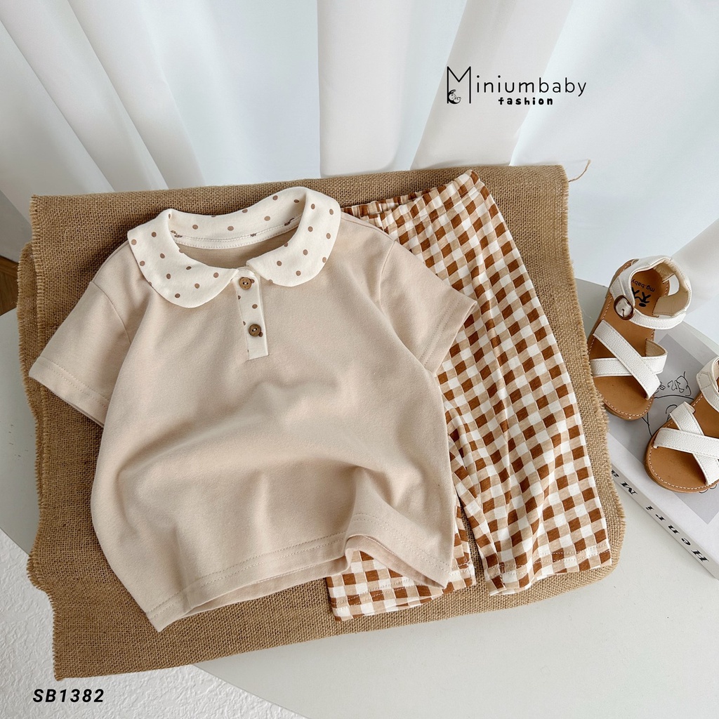 Bộ áo cộc tay cổ sen nữ tính, chất liệu cotton mềm mịn thoáng mát, cho bé gái từ 1-6 tuổi miniumbabyfashion-SB1382
