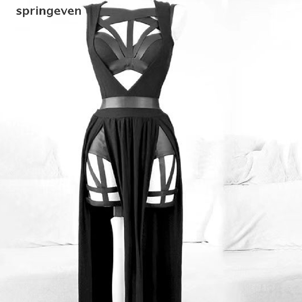 Bộ 3 Món Áo Croptop Sát Nách + Quần Lót Lưới Xẻ Tà Màu Đen Phong Cách Gothic Cổ Điển Thời Trang Mùa Hè Quyến Rũ Cho Nữ