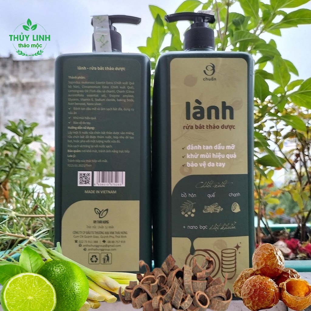 Nước rửa chén, bát hữu cơ từ Bồ Hòn lên men sinh học Thảo dược AN THÁI HƯNG 1,25L an toàn, hiệu quả, bảo vệ da tay