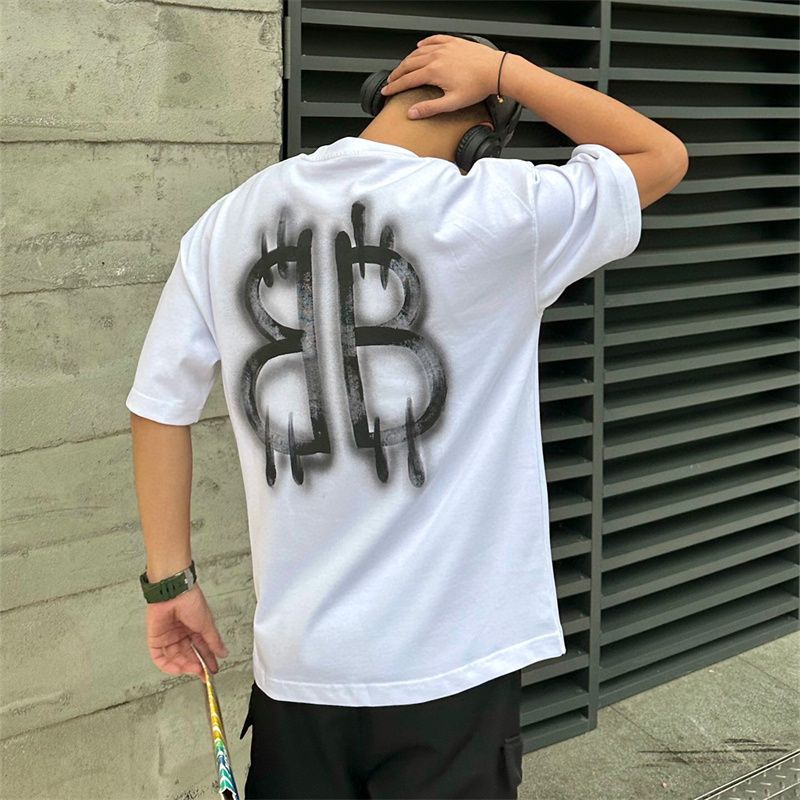 Hàng Có Sẵn Áo Thun cotton Ngắn Tay Cỡ Lớn In Hình graffiti + Thẻ Thời Trang Cho Cặp Đôi Tình Nhân Hàng Đầu Balen Giản Dị Hàng Có Sẵn