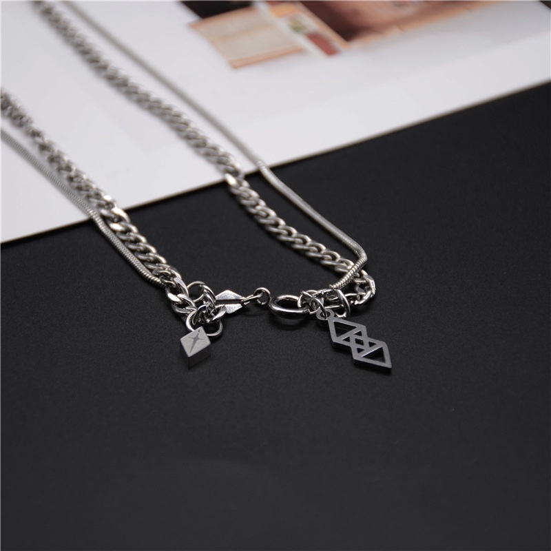 Vòng cổ Hai Lớp Bằng Thép Titan Phong Cách Hip Hop Mới Phổ Biến Cho Nam