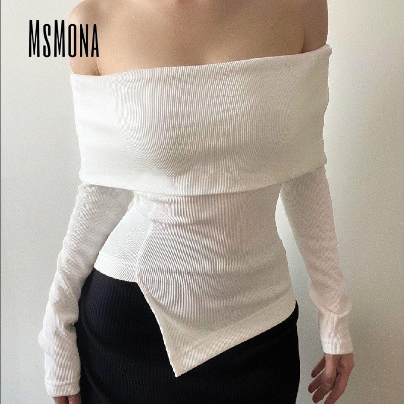 Áo Thun Tay Dài Dáng Ôm Màu Trơn Hở Vai Quyến Rũ Thời Trang 2023 Cho Nữ