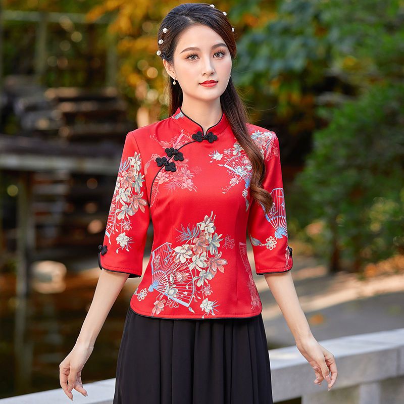 Đầm Sườn Xám Cách Tân Mỏng Vừa Vặn Tay Lửng Vừa Vặn Thoáng Khí Phong Cách Dân Tộc Truyền Thống Mùa Xuân Hè Mới Cho Nữ