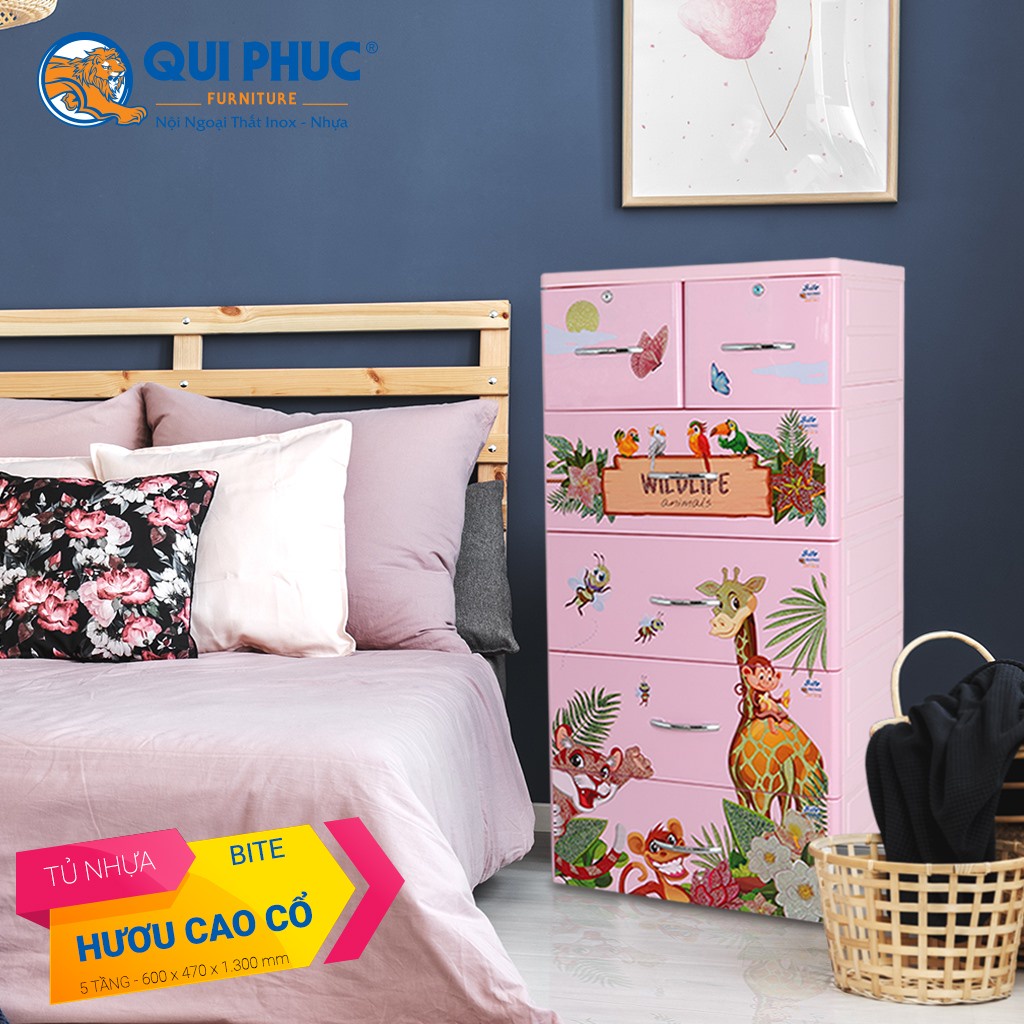 Tủ Nhựa Quần Áo Qui Phúc  Bite 5 Tầng- HỌA TIẾT NGẪU NHIÊN THEO MÀU