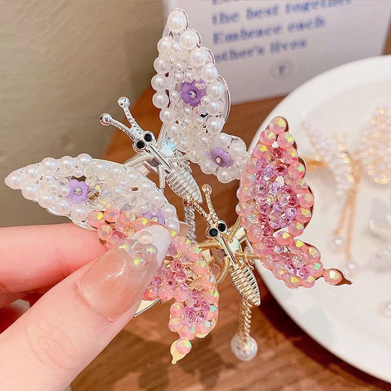 Kẹp Tóc Hình Bướm Đính Ngọc Trai Giả Phong Cách Vintage Thời Trang Cho Nữ