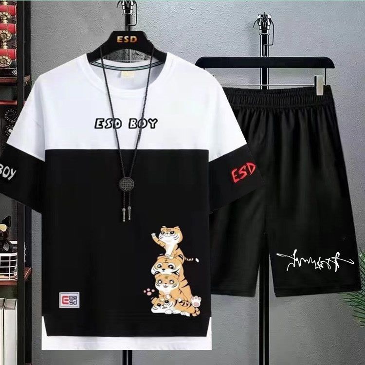 Bộ Áo Thun + Quần Short Thể Thao In Hoạt Hình Mèo Kiểu Nhật Bản Cá Tính Cho Nam