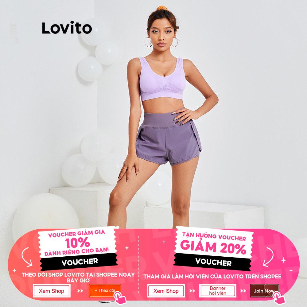 Quần Lovito dáng ôm thể thao cạp cao thoải mái màu trơn cơ bản L13X095 (Màu tím)
