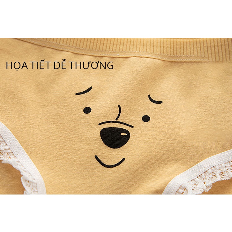 Quần lót nữ cotton viền ren họa tiết gấu lười cute 368