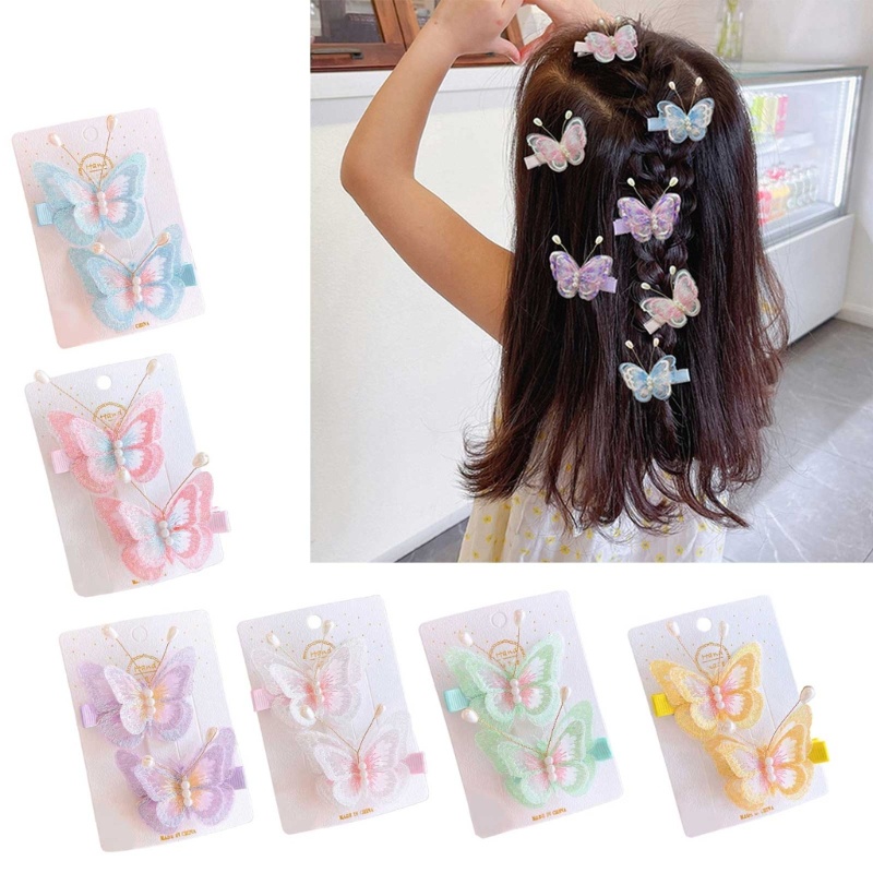 Set 2 Kẹp Tóc Hình Bướm Thêu Xinh Xắn Cho Bé Gái