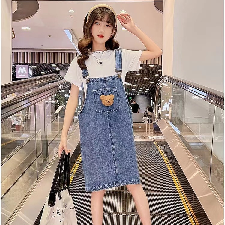 Đầm Denim Cotton Mềm Mại Thời Trang Mùa Hè Cho Bé Gái 3-8 - 10-16 Tuổi