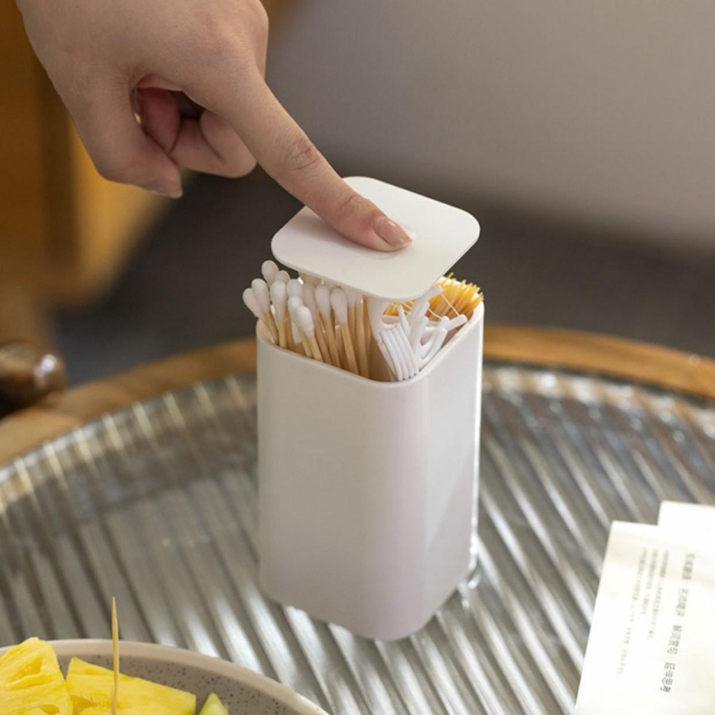 Hũ đựng tăm chia 4 ngăn dạng nắp nhấn để mở