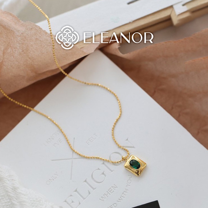 Dây chuyền nữ Eleanor Accessories mặt chữ nhật đính đá xanh sợi mảnh phụ kiện trang sức dễ thương