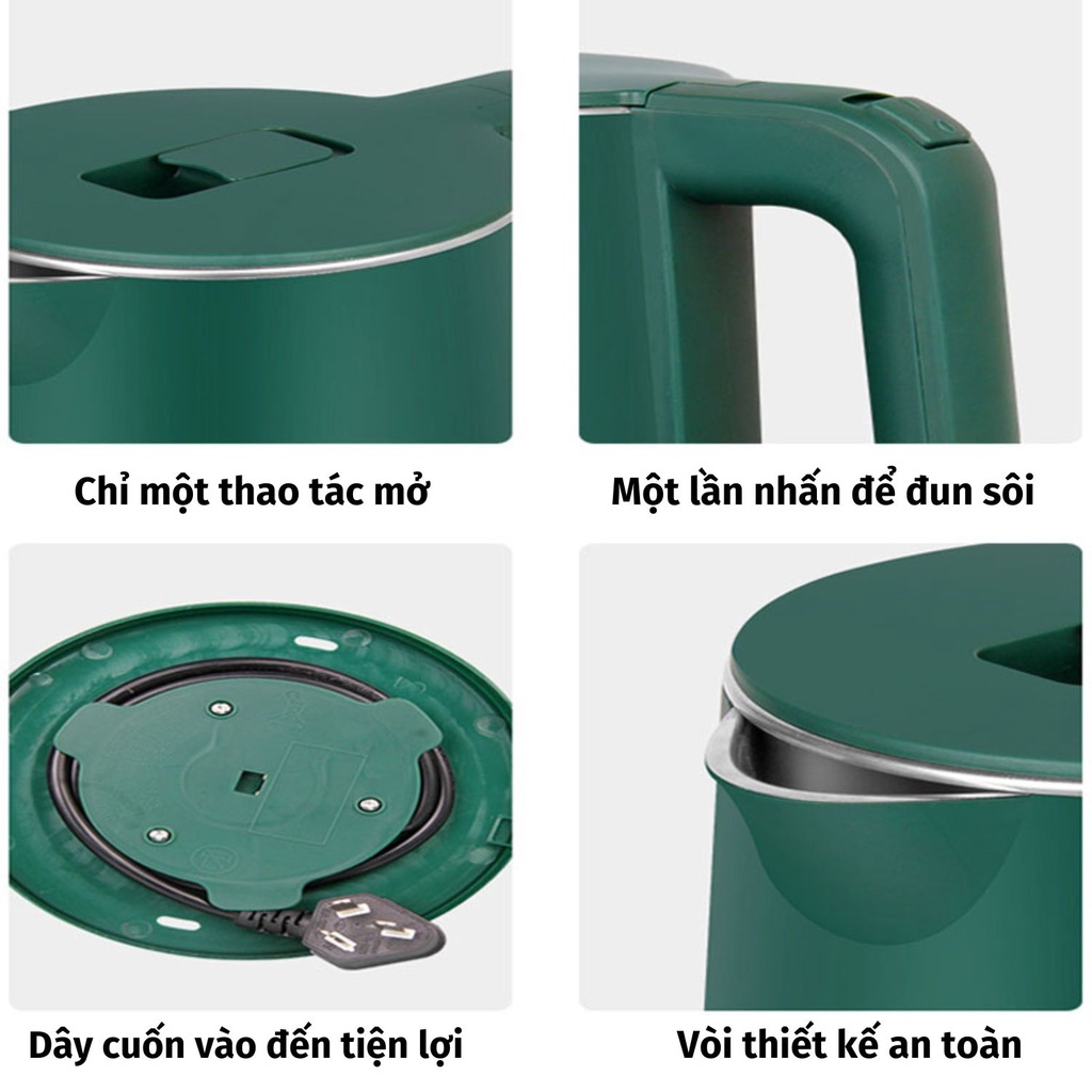 Ấm Siêu Tốc Inox Dung Tích Lớn 2.3L Bình Đun Siêu Tốc 1500W Đun Sôi Nhanh Lõi thép không gỉ