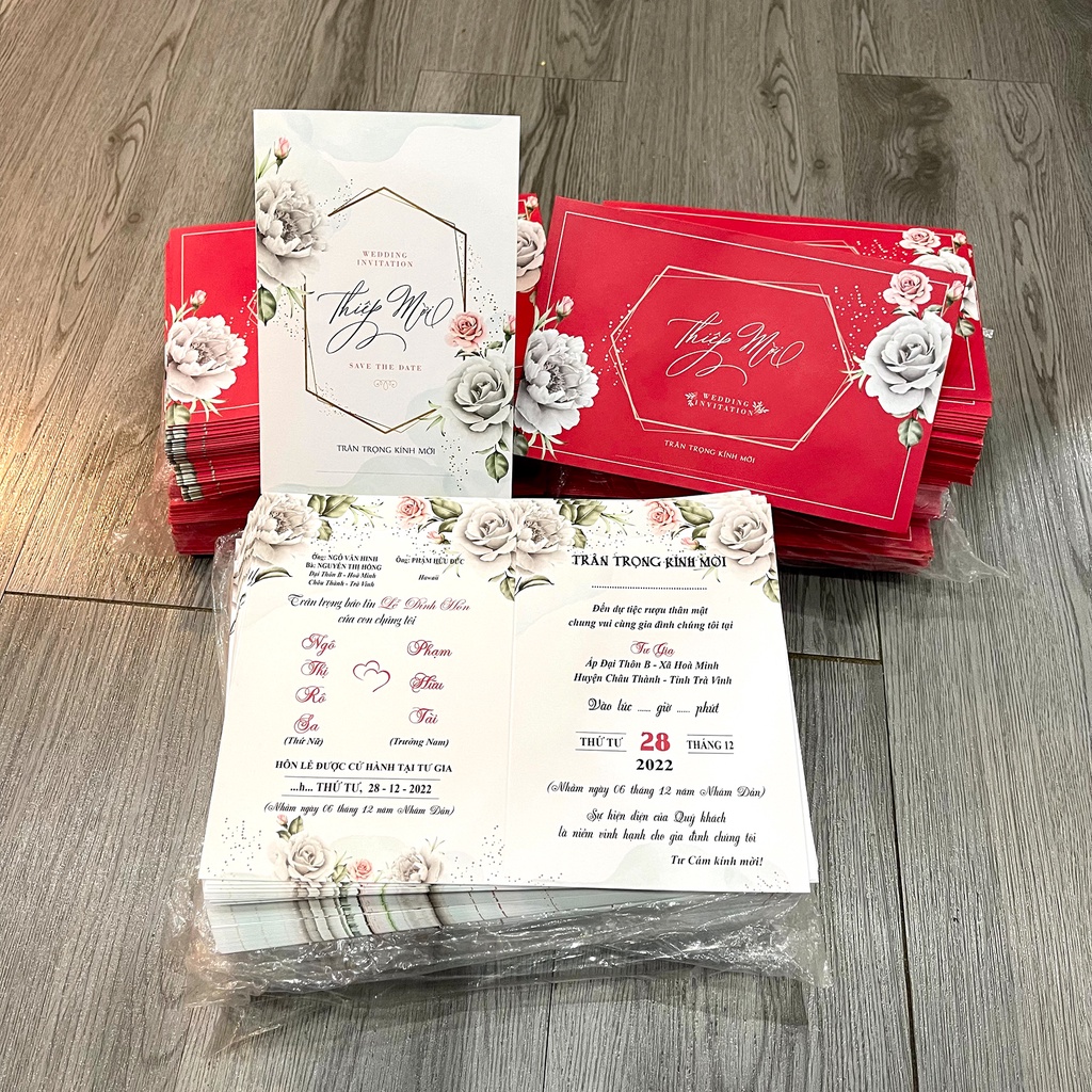 THIỆP CƯỚI PHONG BÌ DÀY ĐẸP MS001 (gồm công in nội dung hoàn chỉnh)