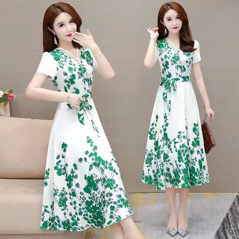 Đầm Chiffon Dài Tay Ngắn Lưng Cao In Họa Tiết Hoa Thời Trang Mùa Hè Tinh Tế Cho Nữ