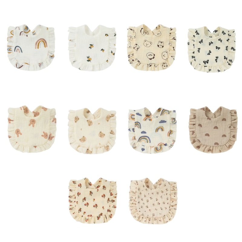 Yếm Ăn Cotton Cổ Tròn Họa Tiết Hoa Xinh Xắn Cho Bé