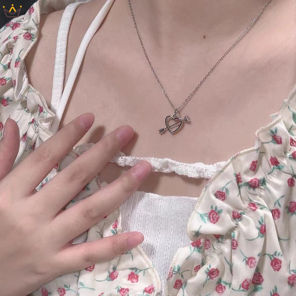 Vòng cổ Mặt Hình Thần Tiên Thần Tiên Thần Tiên Đính Kim Cương Màu Hồng Nhạt Sang Trọng niche Có Mũi Tên Xuyên Qua Trái Tim HGF Cho Nữ