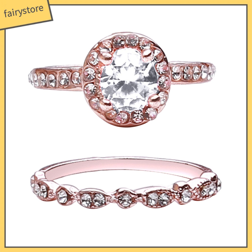 Bộ 2 Nhẫn Đính Đá Zircon 1 Cái Cho Nữ