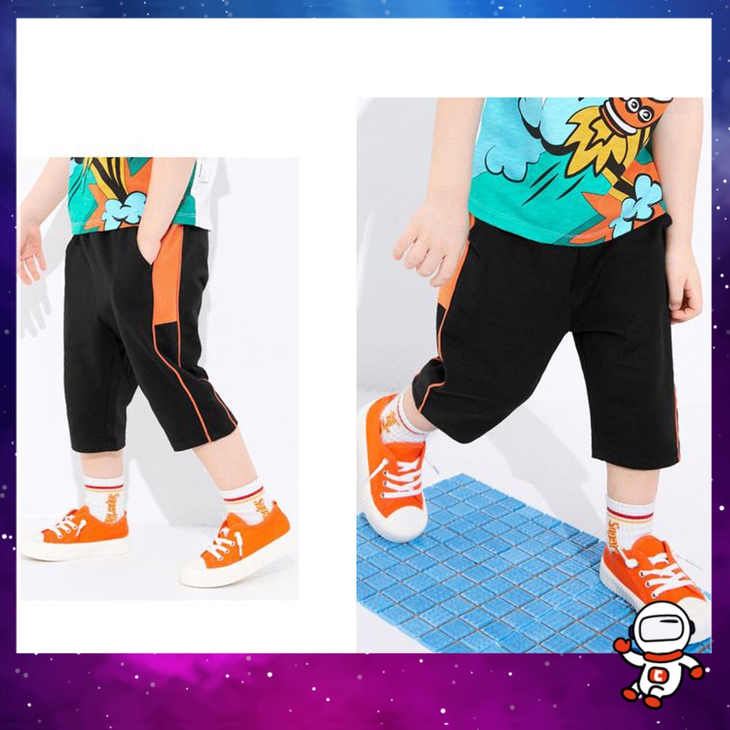 Quần Cotton Bé Trai Dáng Lửng Màu Đen, Xám, Mặc Đi Học Đi Chơi Chất Liệu Mềm Mịn Mát