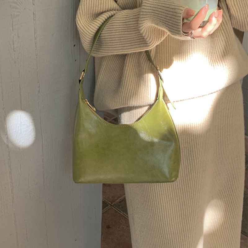 Ielgy Túi Đeo Vai Hình Quả Bơ / Mặt Trăng Màu Xanh Lá Kiểu Hàn Quốc Cho Nữ